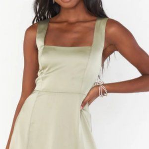 Show Me Your Mumu Claire Midi Dress moss green luxe satin sz xs